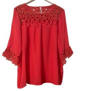 Cezanne Women's Orange Boho Gauze  Summer Tunic Crocheted Lace Detailing NWOT